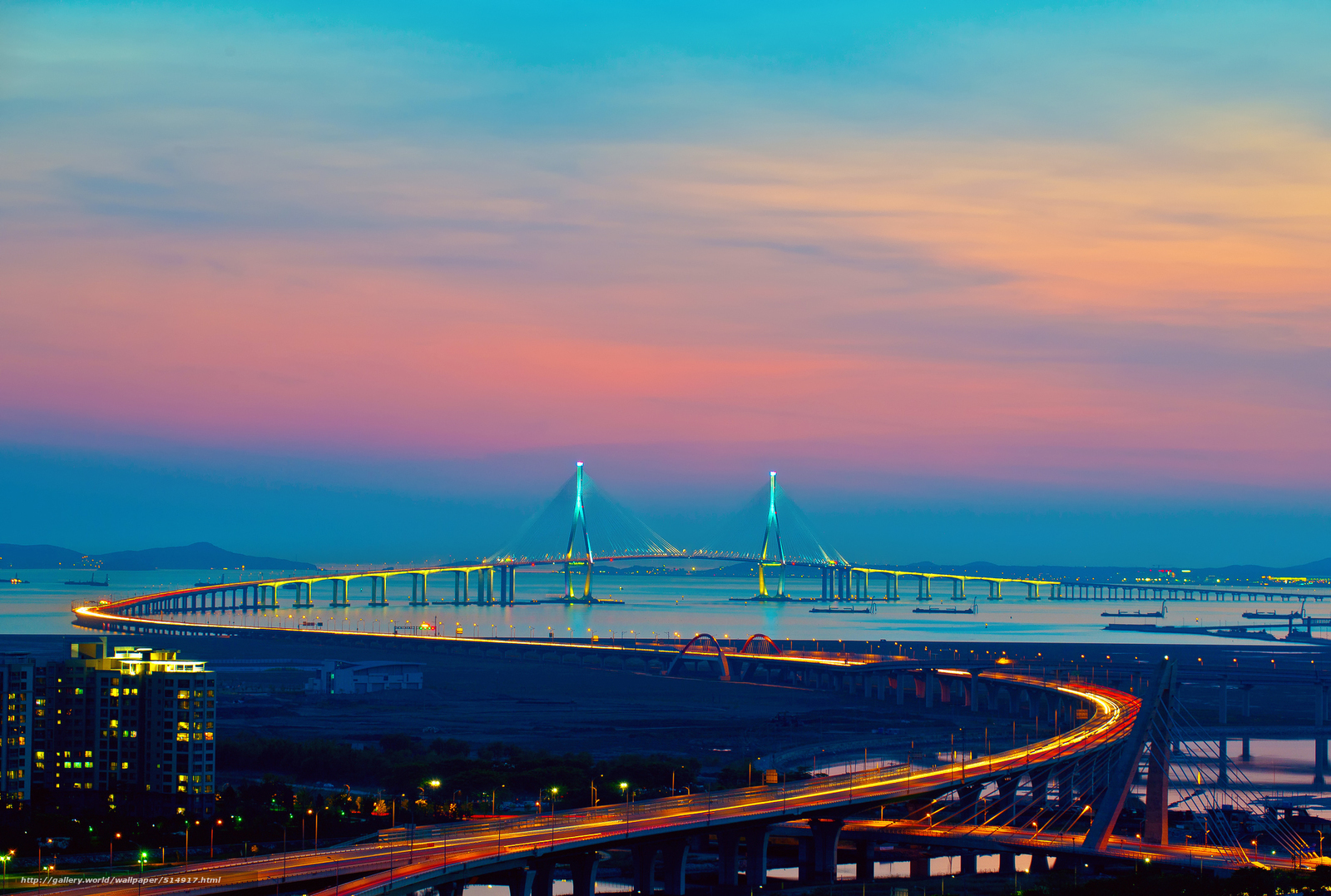 Sunset over a modern bridge