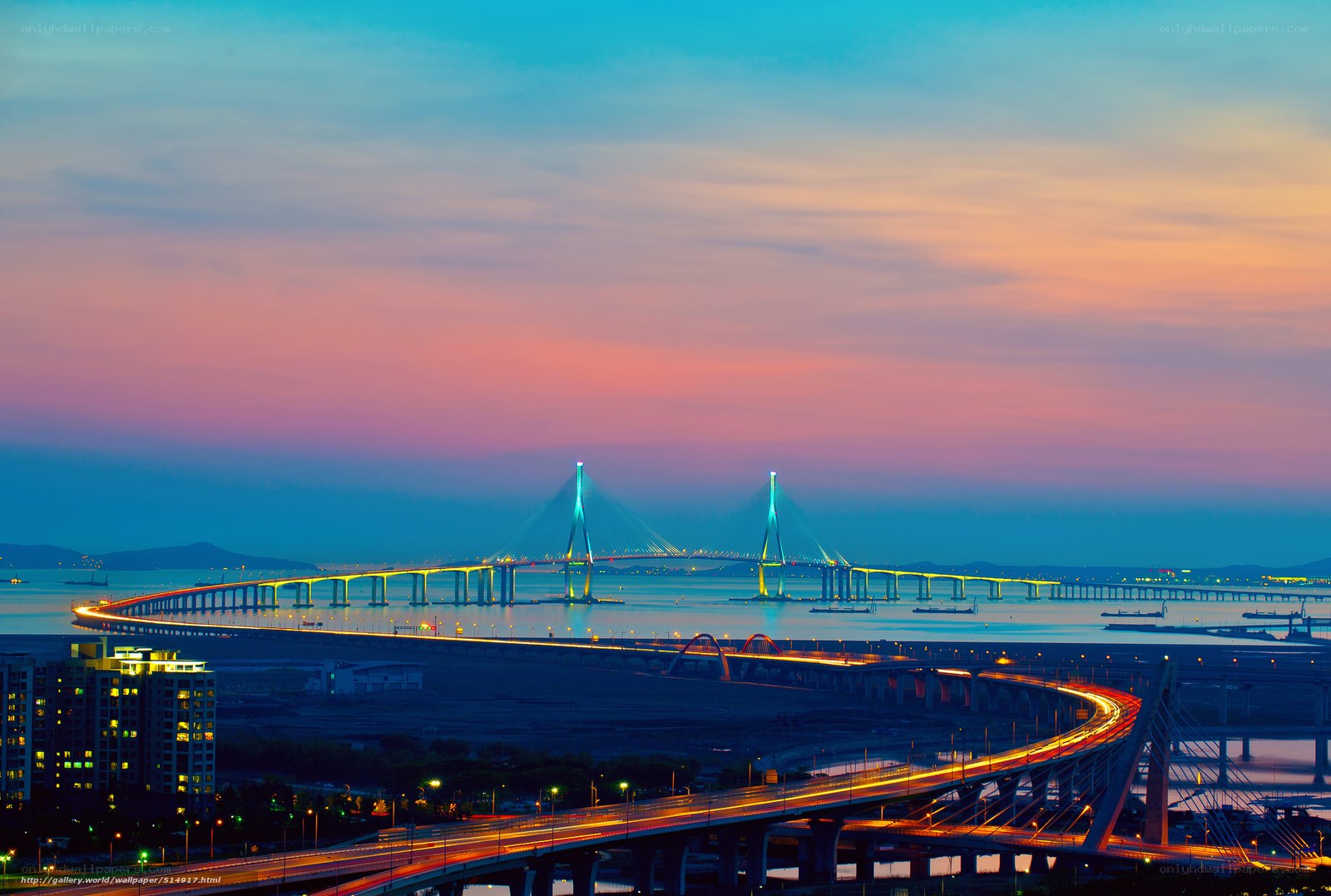 Sunset over a modern bridge