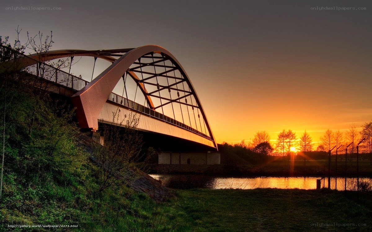 Sunset over a modern bridge