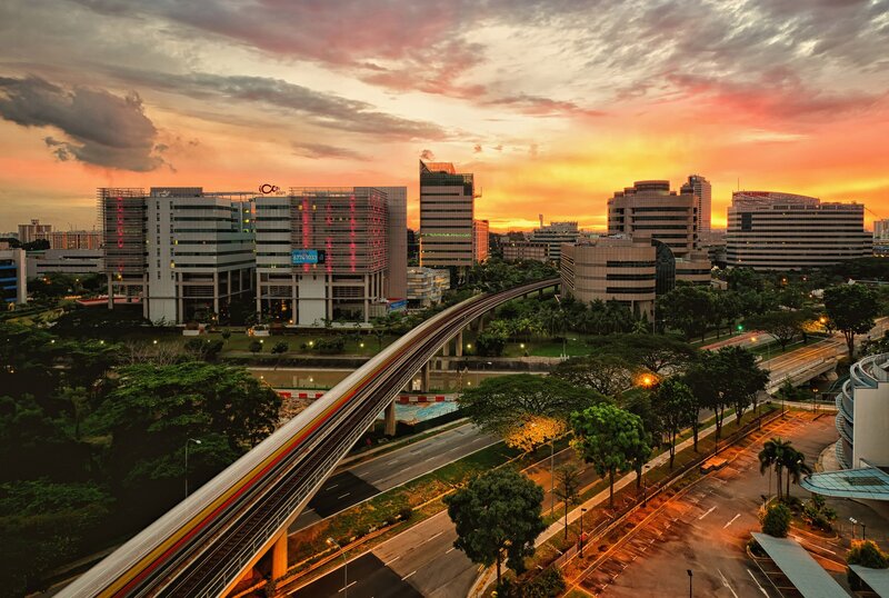 Sunset over a modern city
