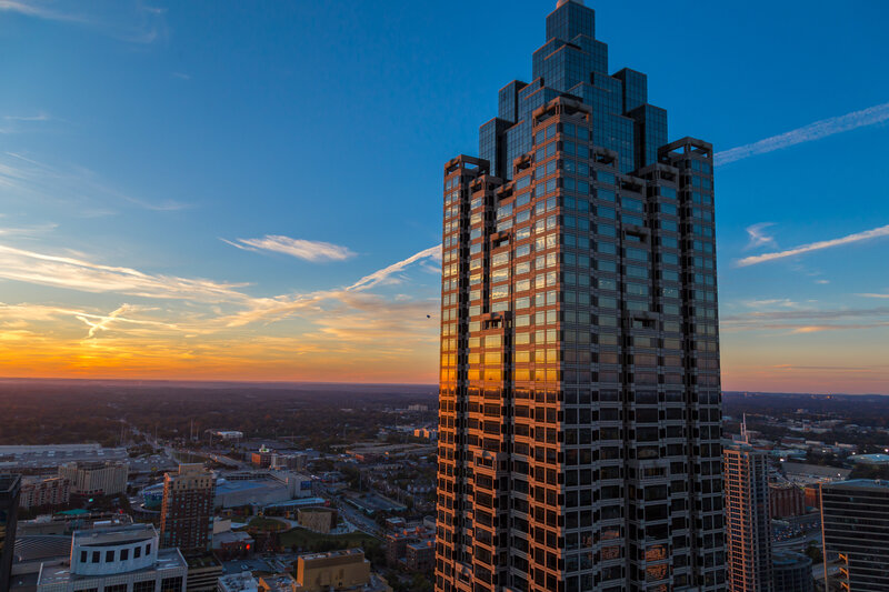 Sunset over a modern skyscraper
