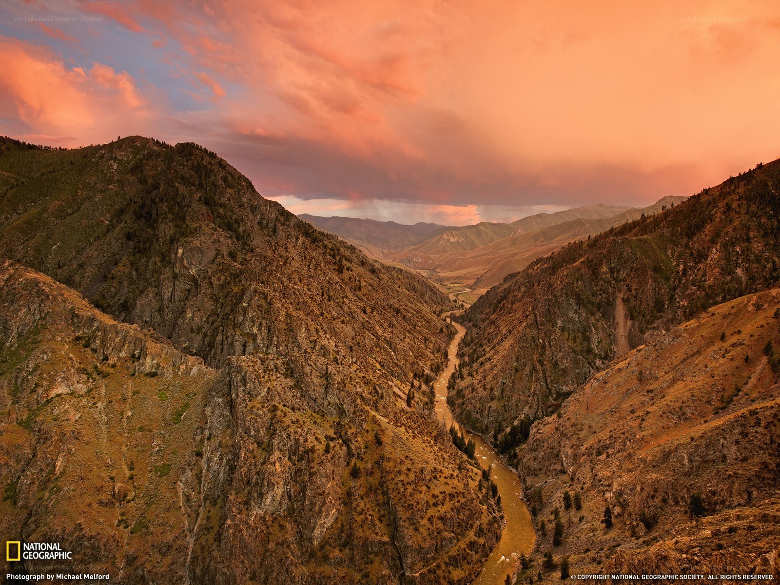 Sunset over a mountain canyon