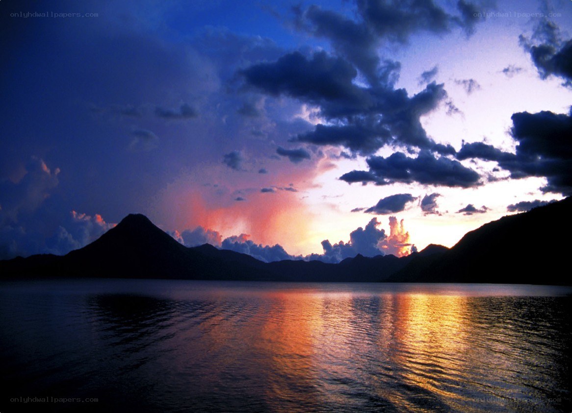 Sunset over a mountain lake