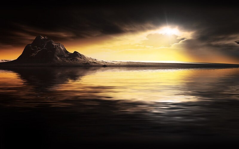 Sunset over a mountain lake