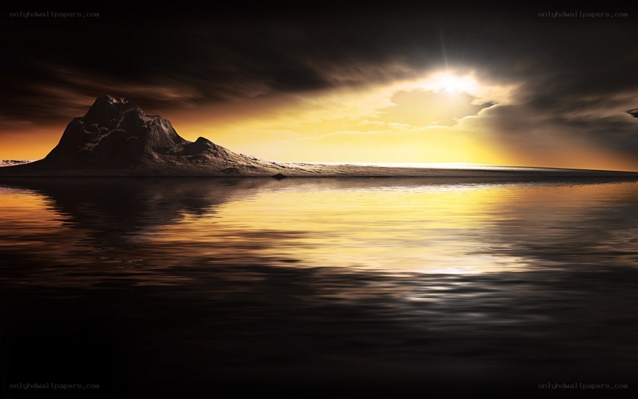 Sunset over a mountain lake