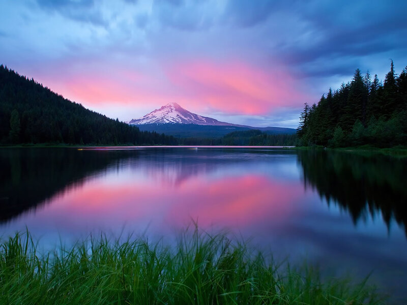 Sunset over a mountain lake