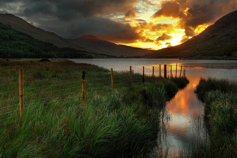 Sunset over a mountain lake