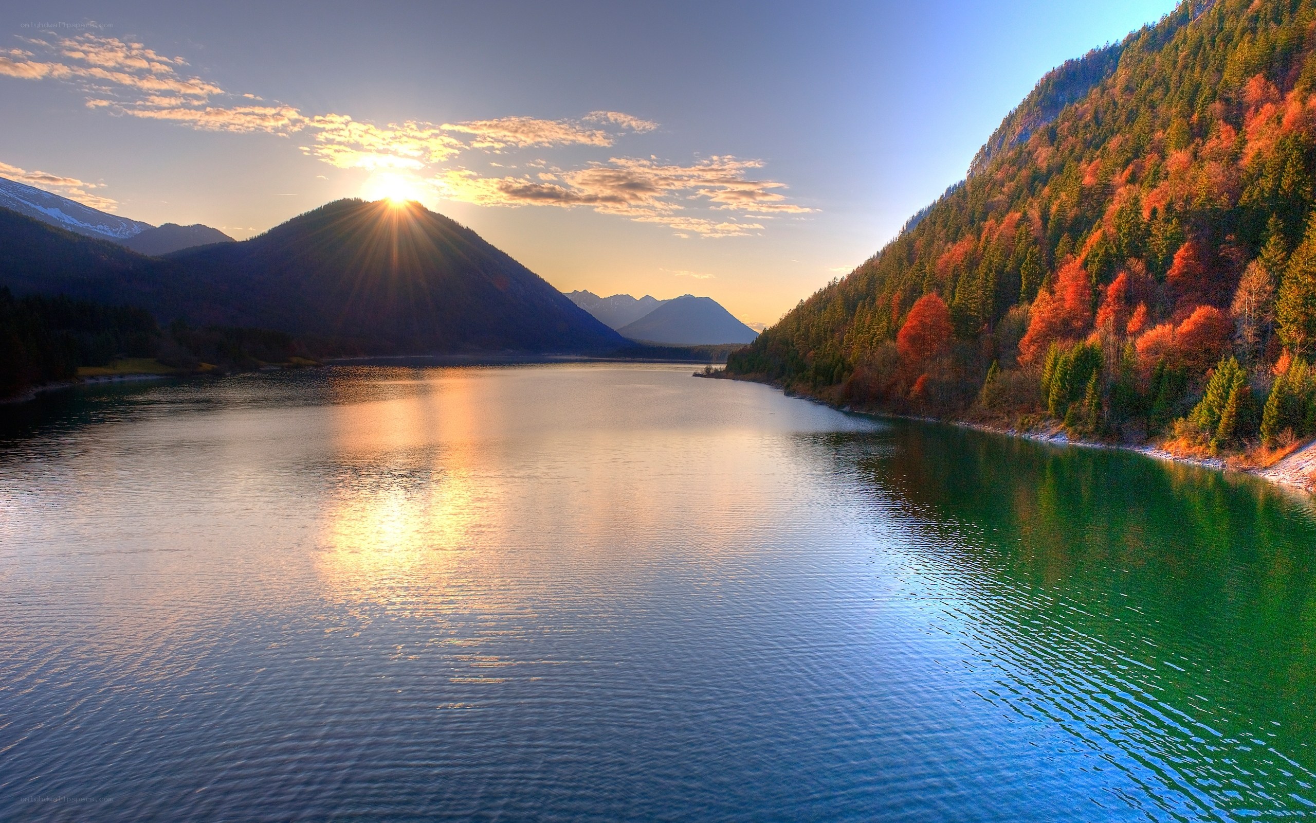 Sunset over a mountain lake