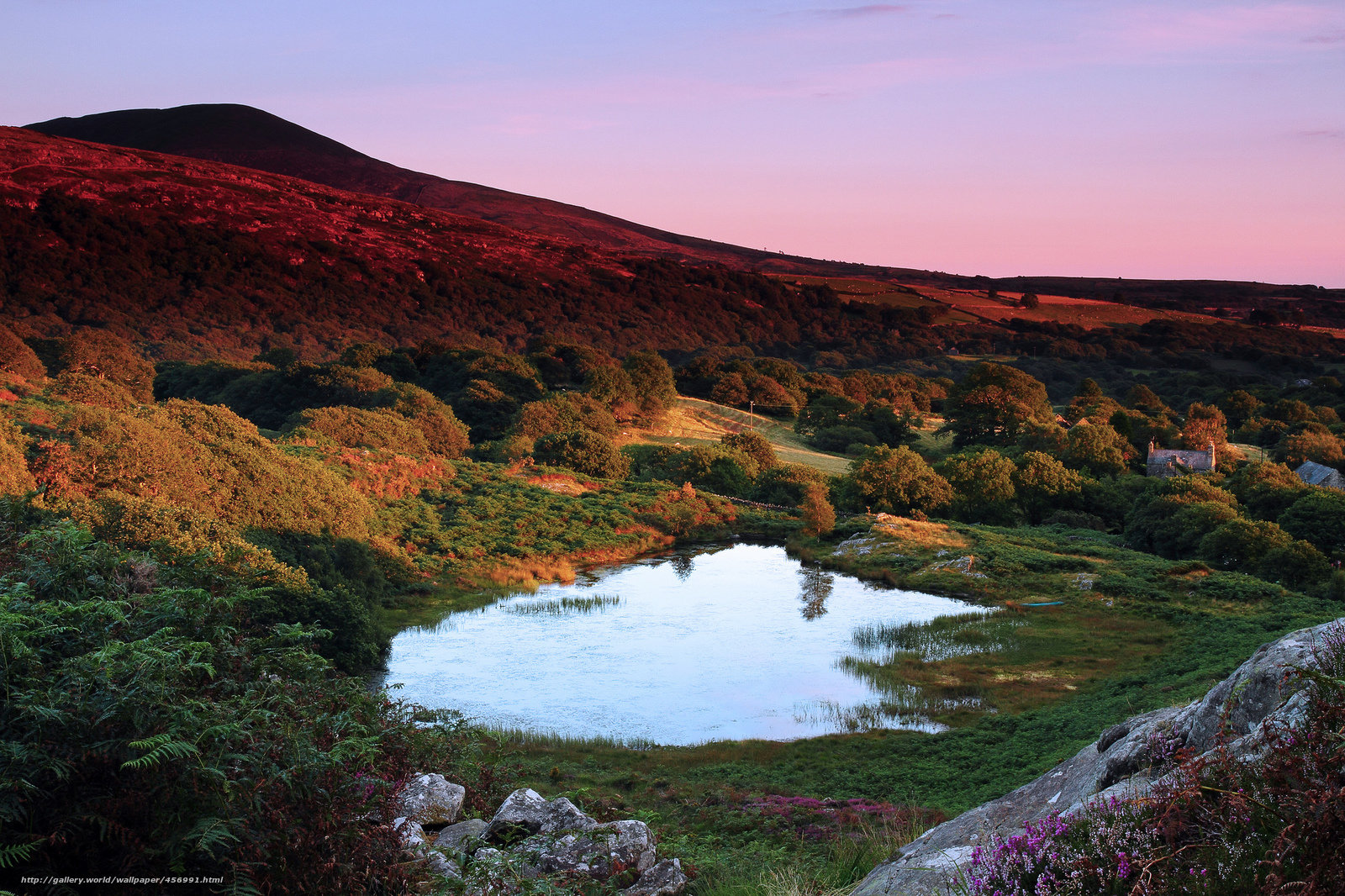 Sunset over a mountain lake