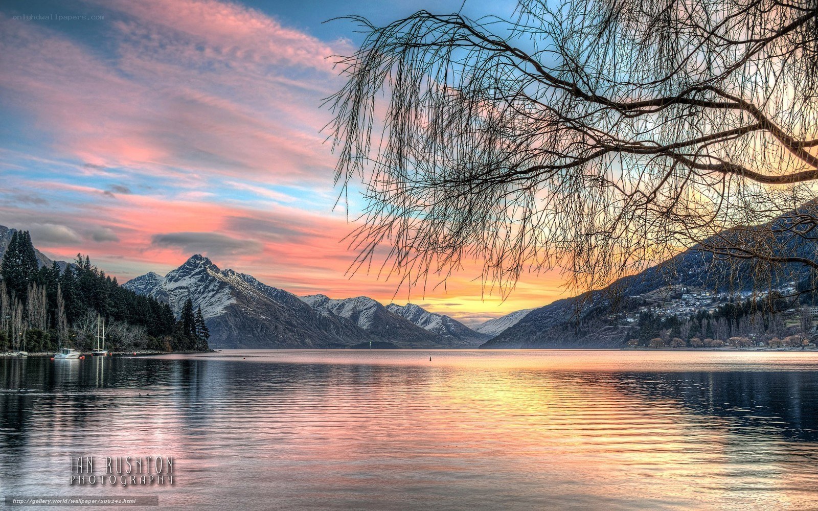 Sunset over a mountain lake