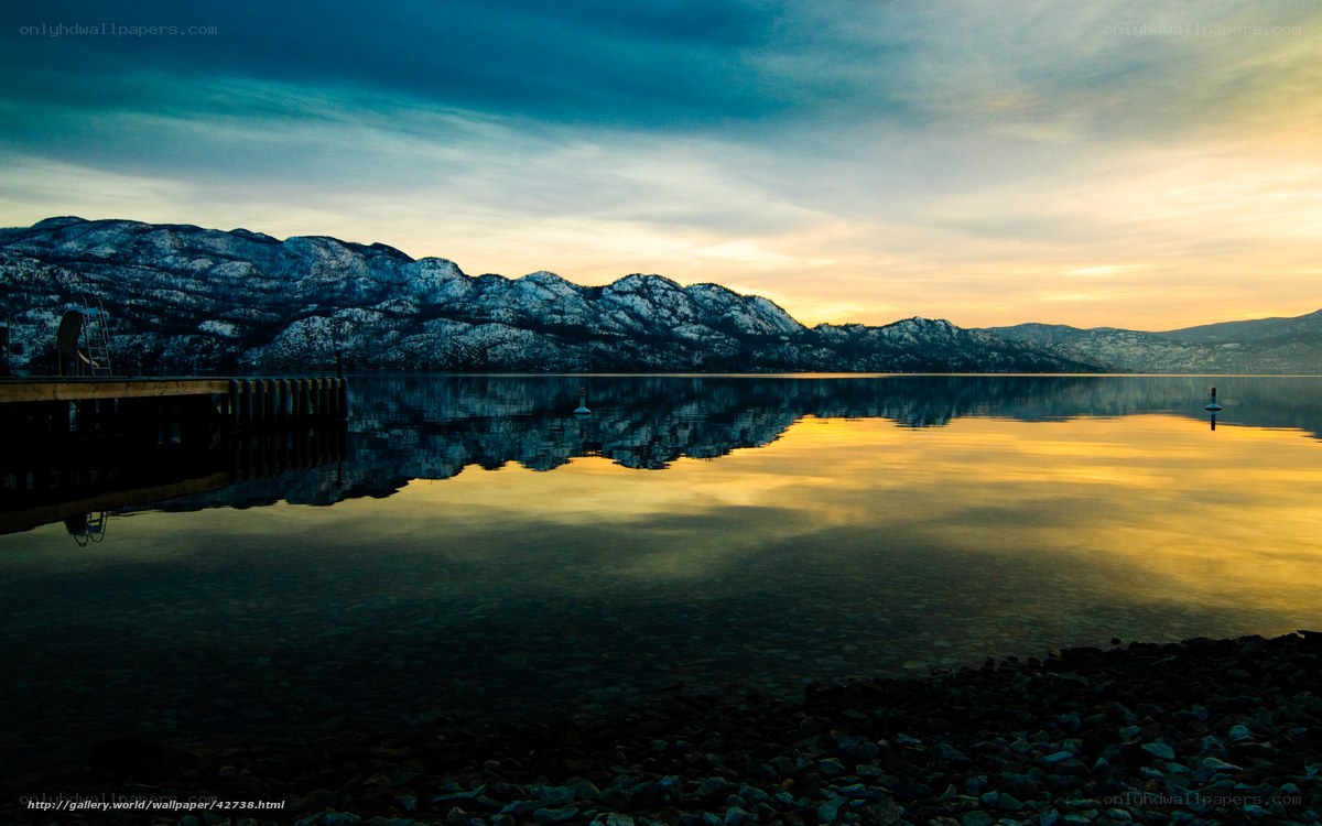 Sunset over a mountain lake