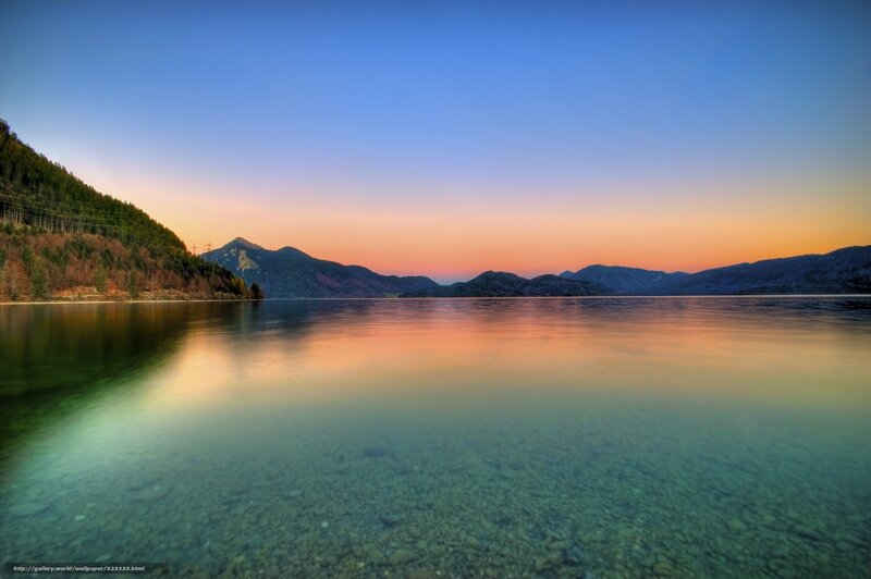Sunset over a mountain lake
