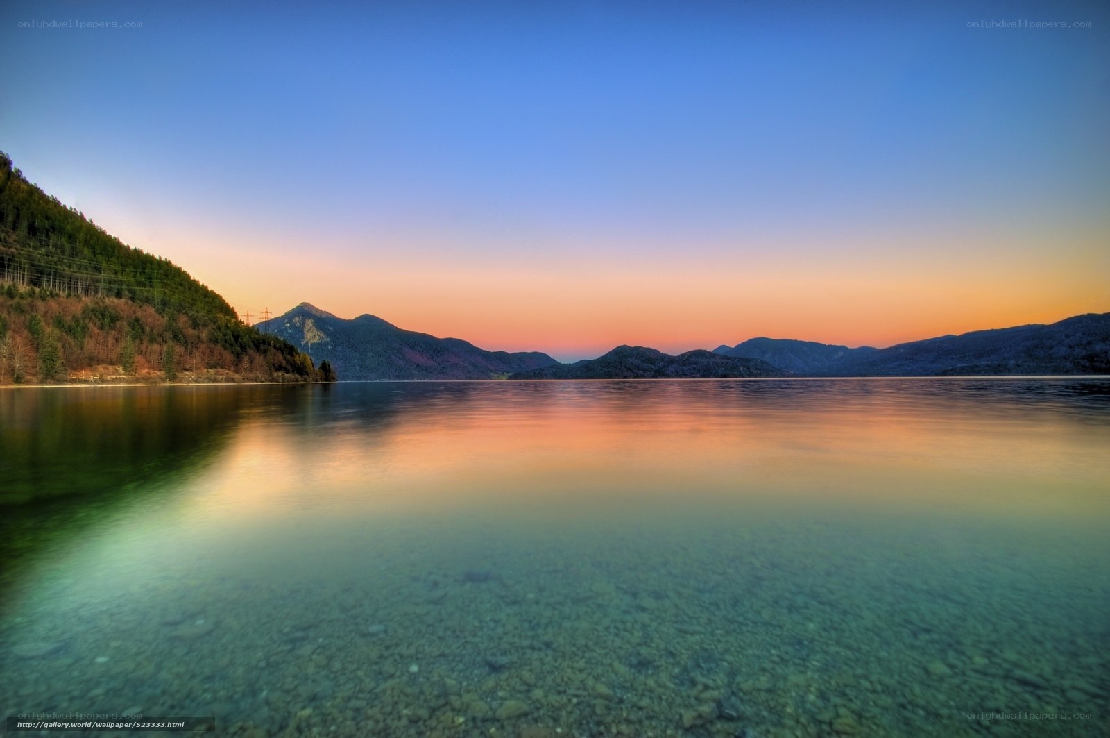 Sunset over a mountain lake
