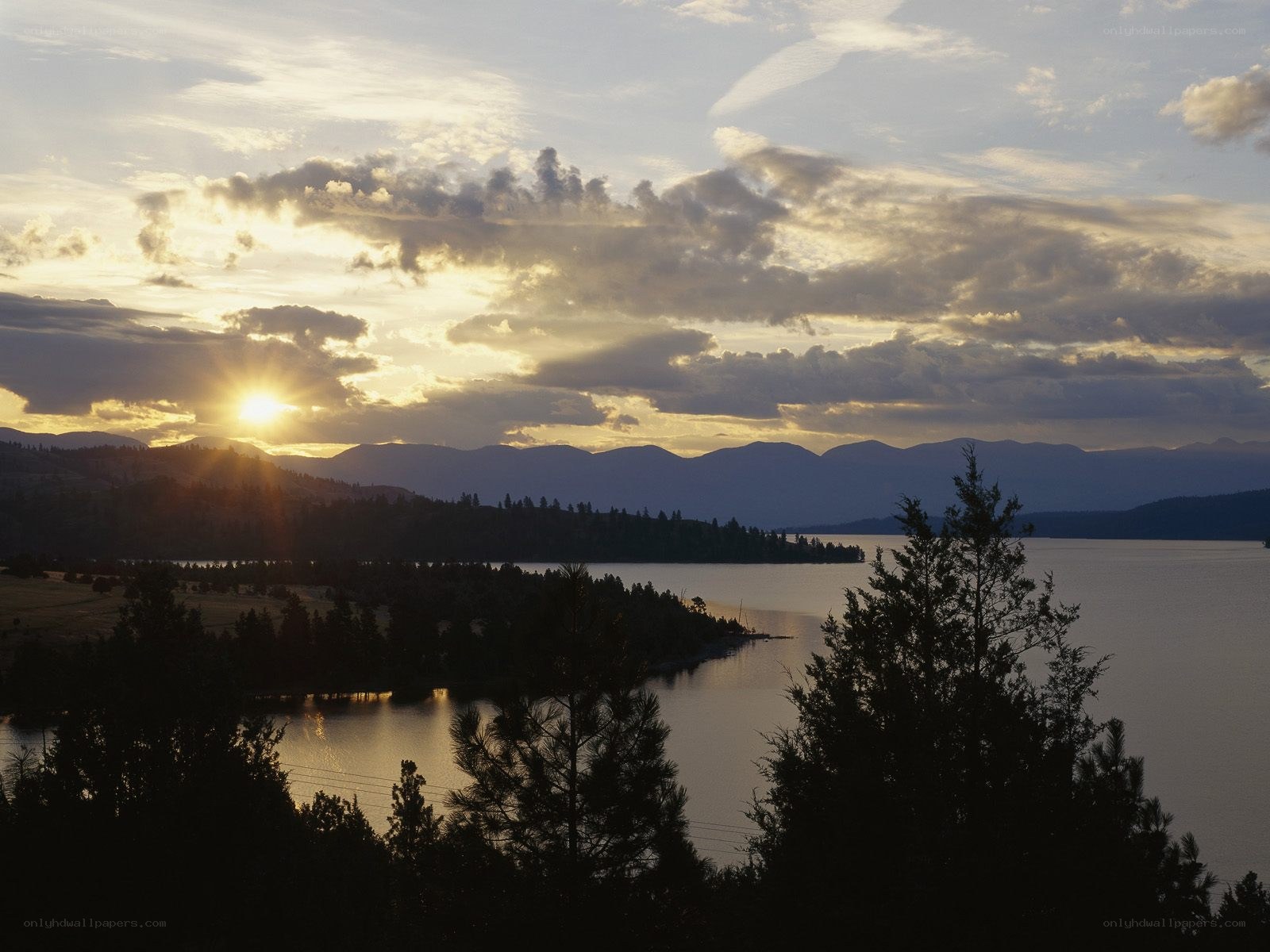 Sunset over a mountain lake