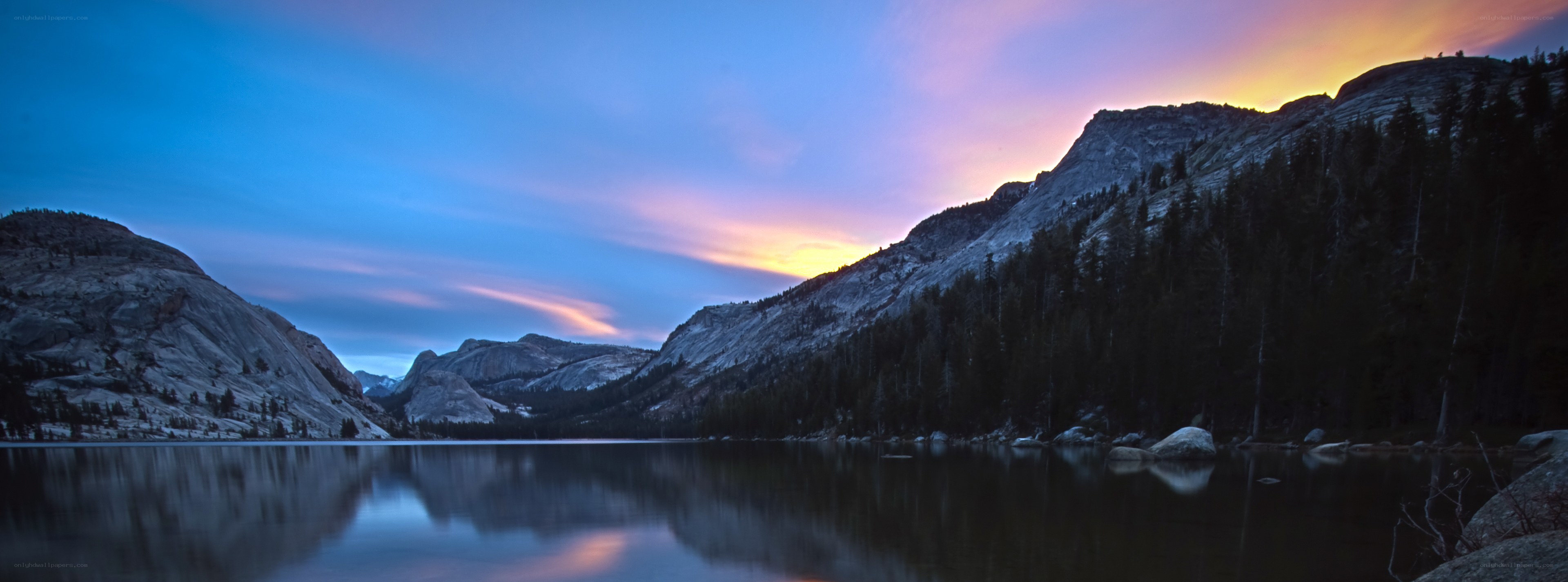 Sunset over a mountain lake