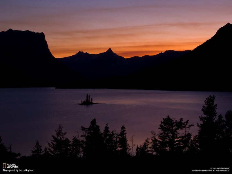 Sunset over a mountain lake