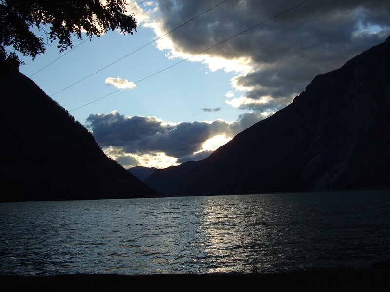 Sunset over a mountain lake