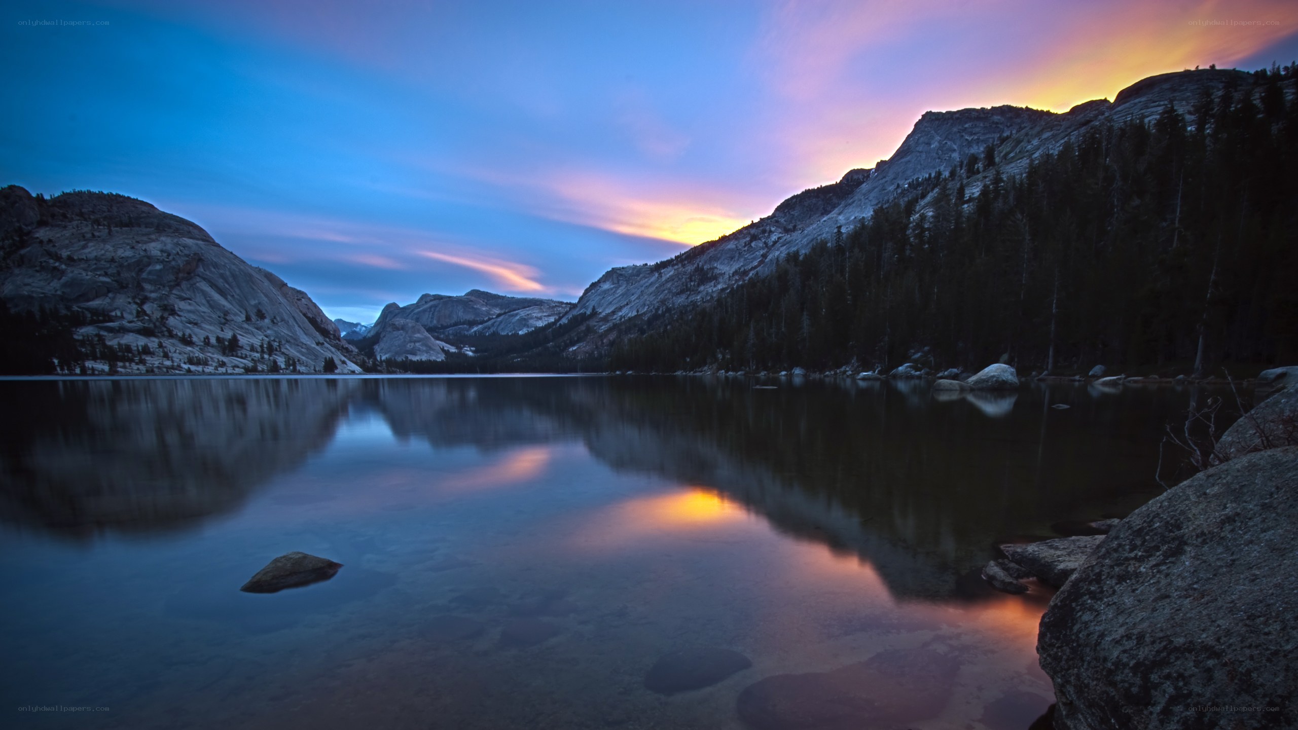 Sunset over a mountain lake