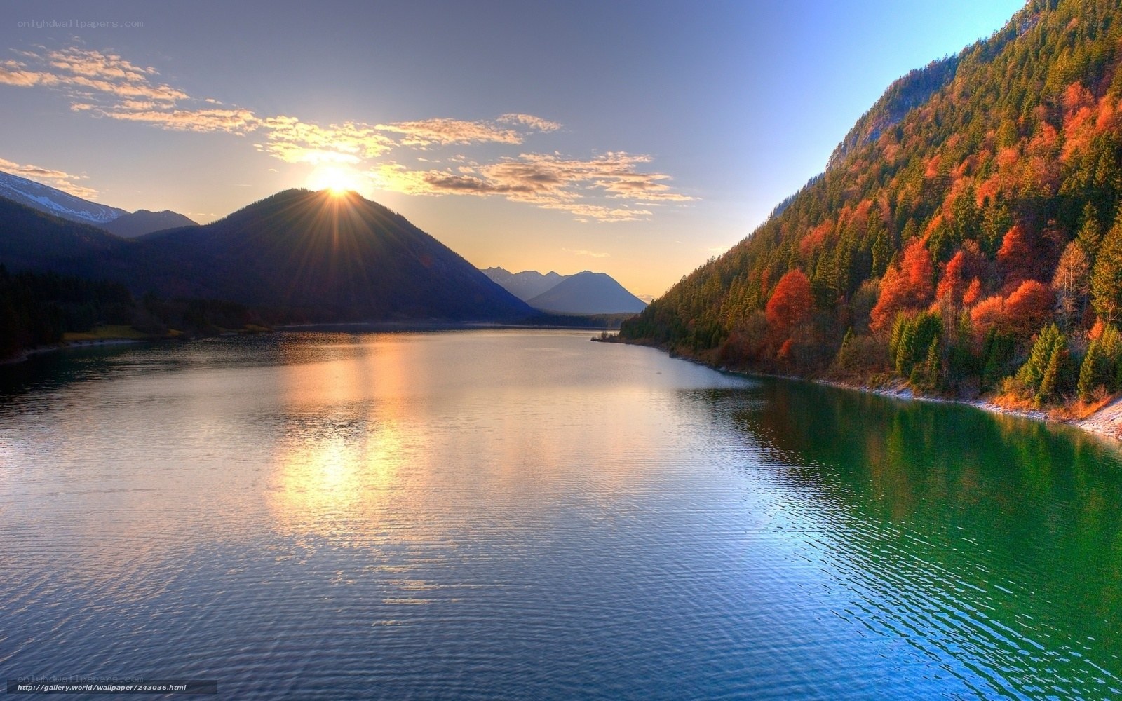 Sunset over a mountain lake