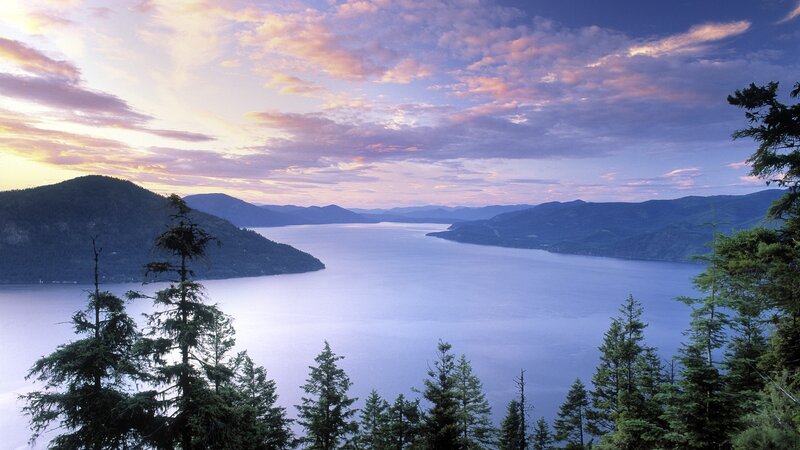 Sunset over a mountain lake