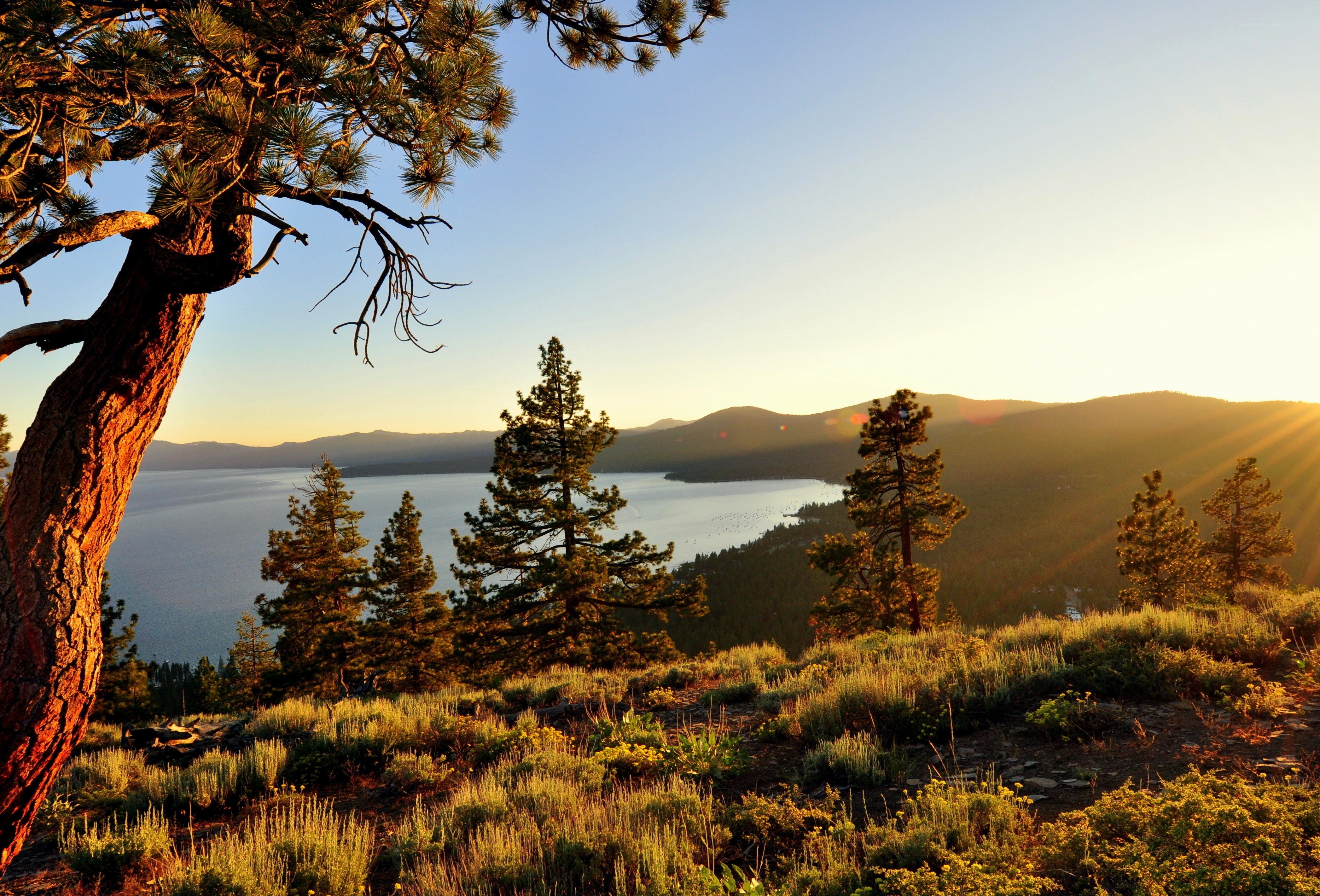 Sunset over a mountain lake