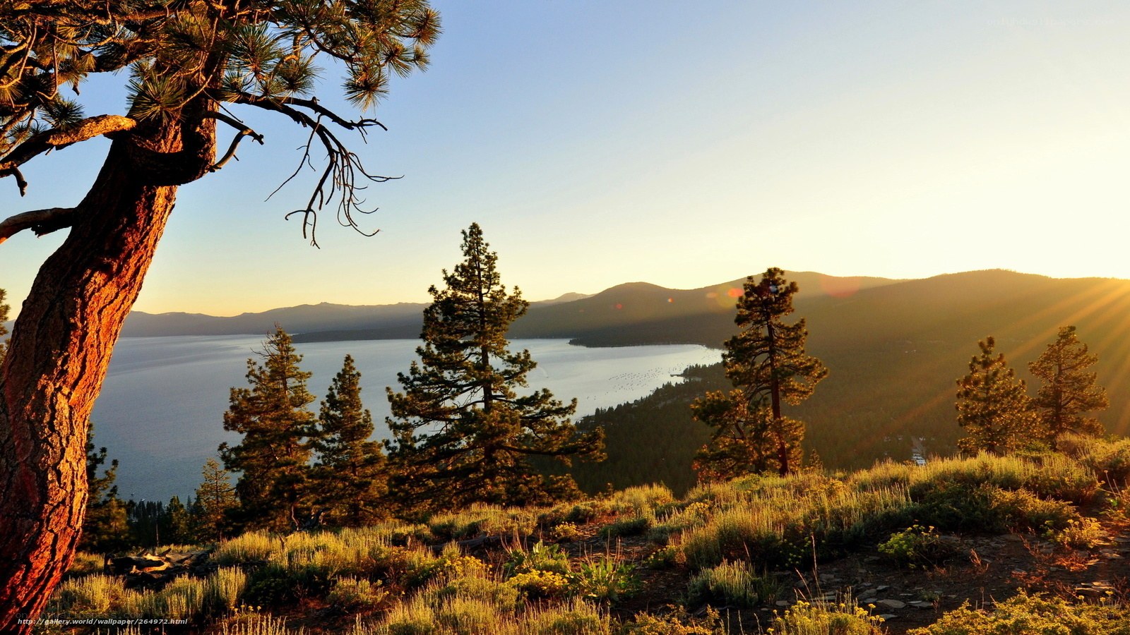 Sunset over a mountain lake