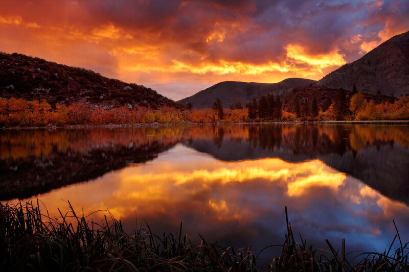 Sunset over a mountain lake