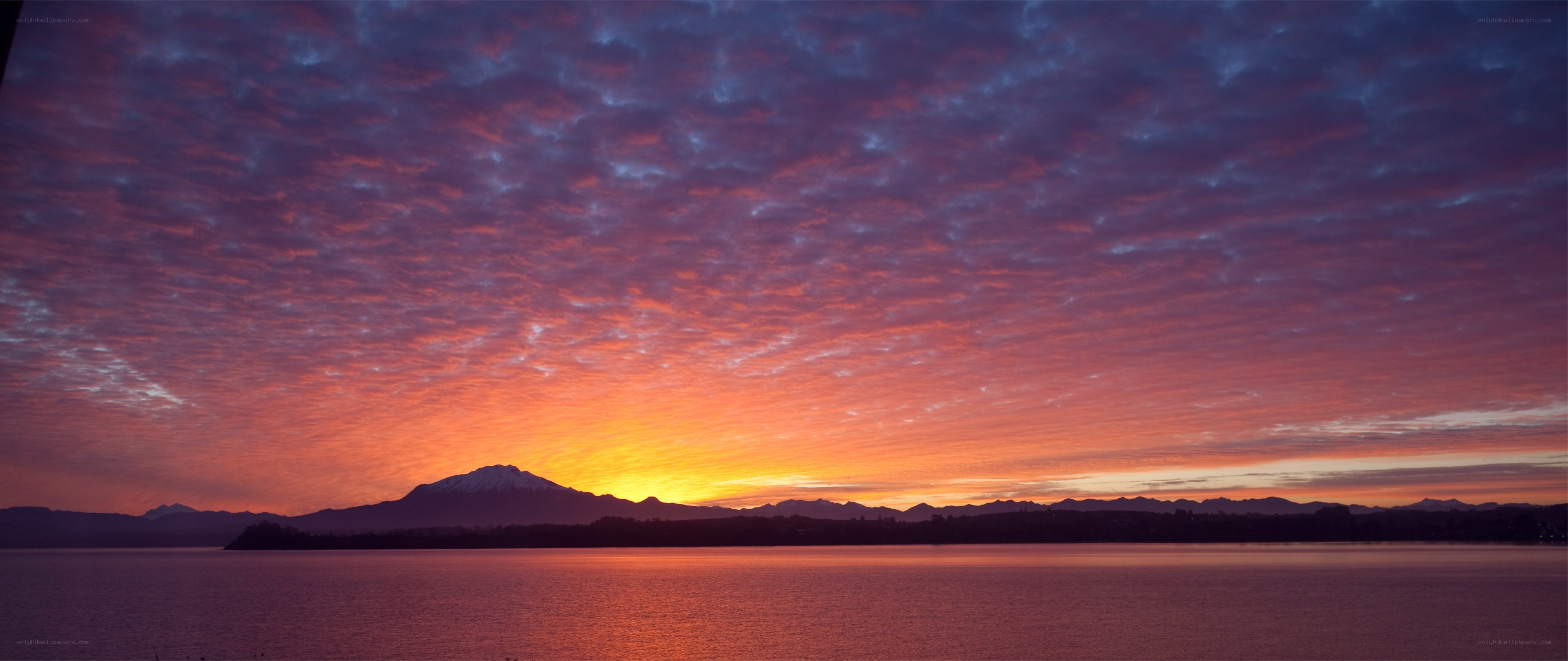 Sunset over a mountain lake
