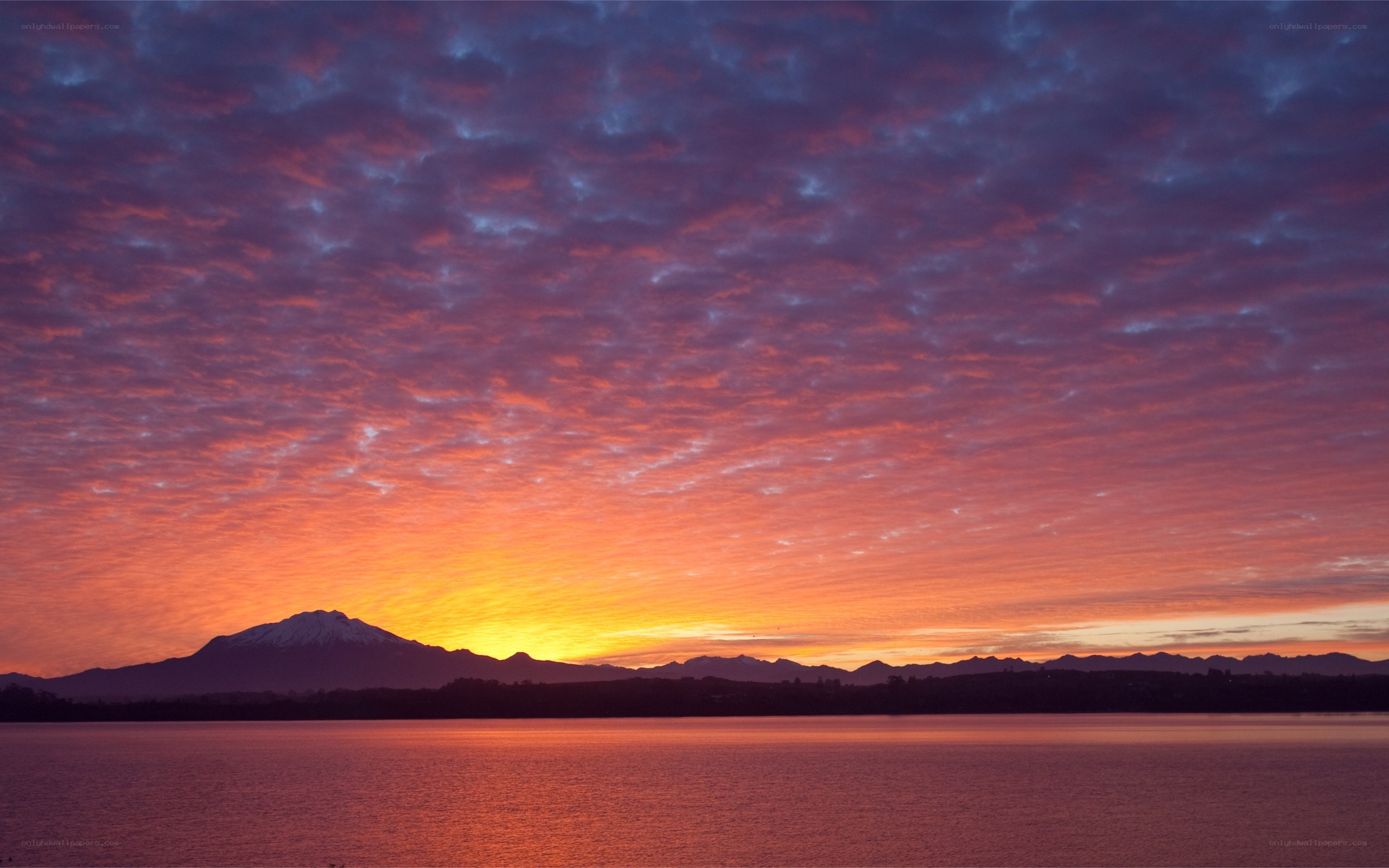 Sunset over a mountain lake