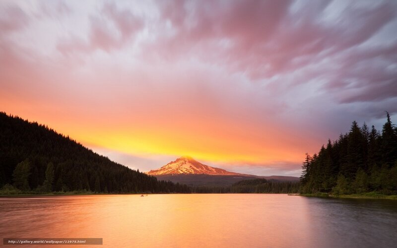 Sunset over a mountain lake
