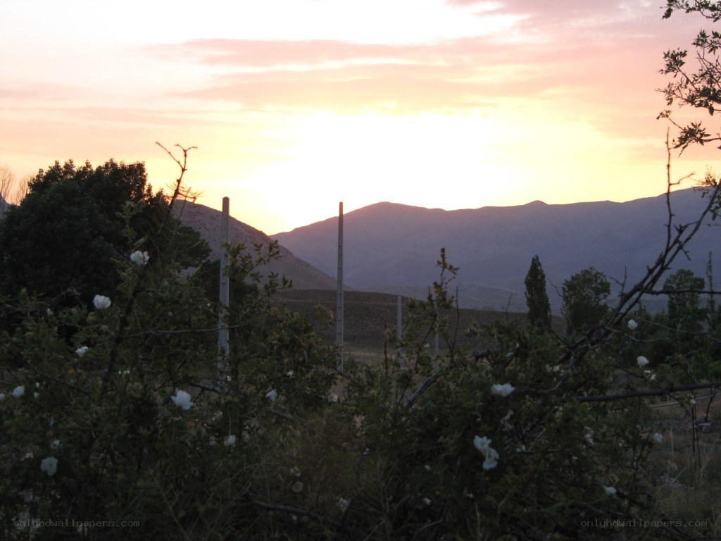 Sunset over a mountain valley
