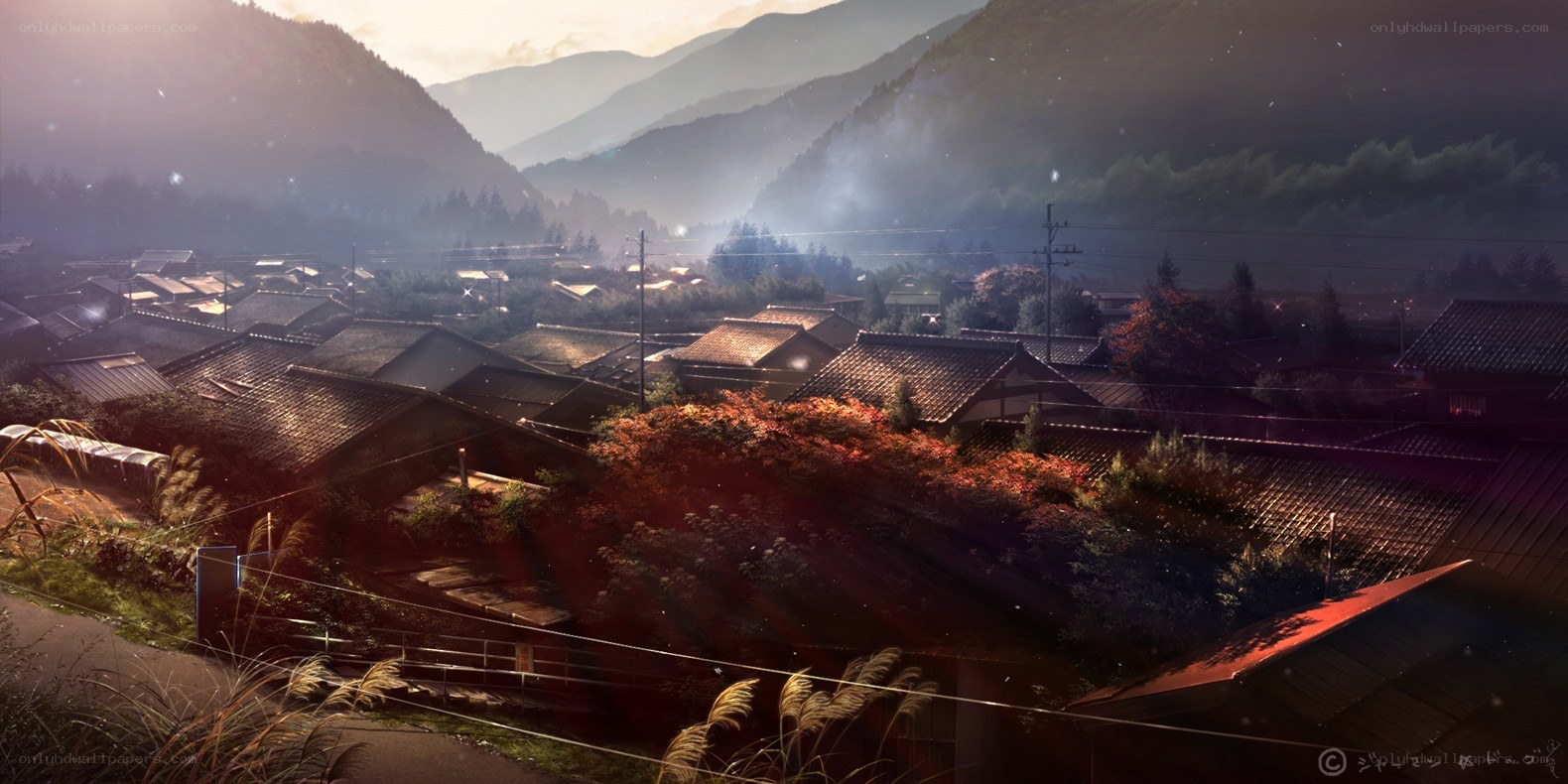 Sunset over a mountain village