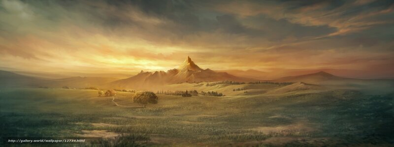 Sunset over a mountainous landscape