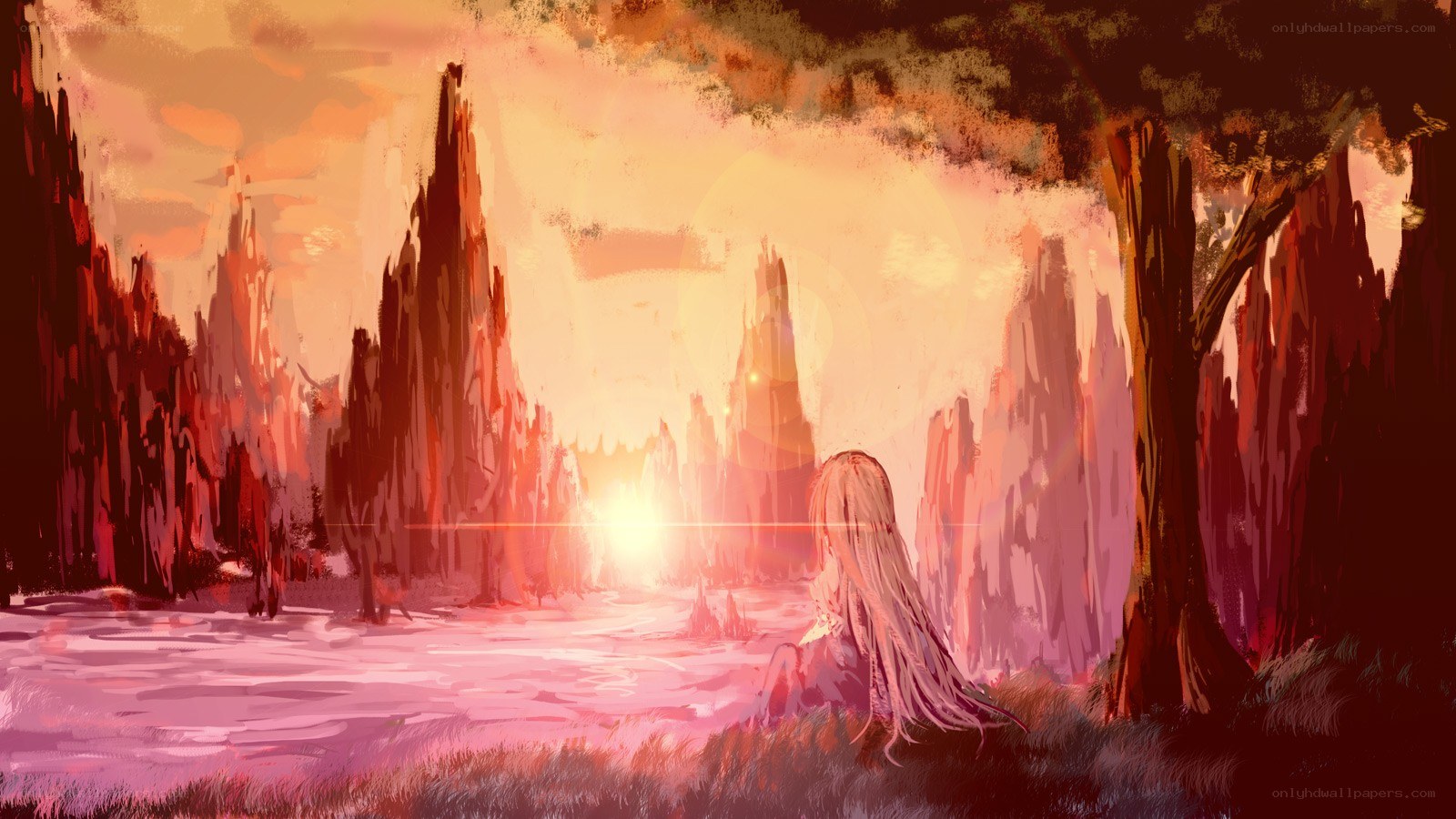 Sunset over a mystical landscape