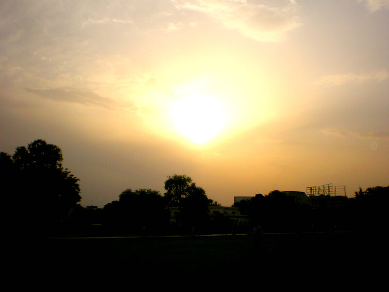 Sunset over a park