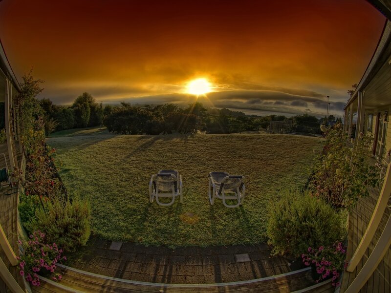 Sunset over a peaceful garden