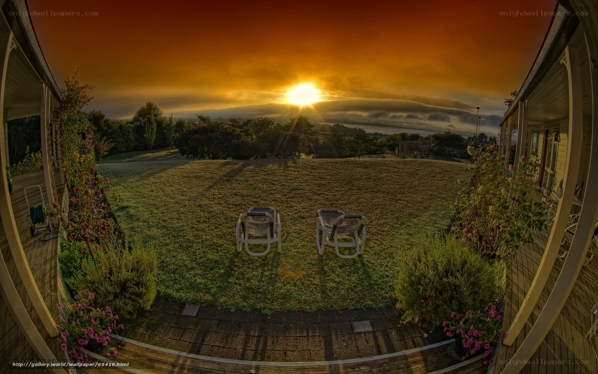 Sunset over a peaceful yard