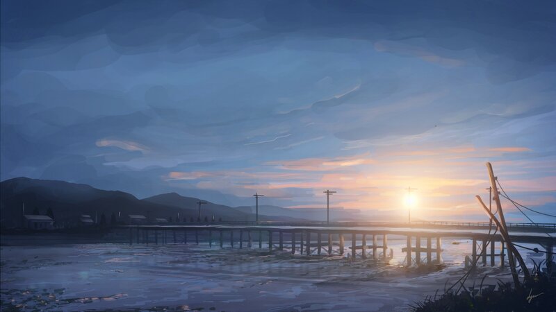 Sunset over a Pier — Blue