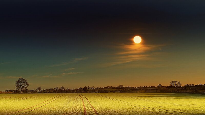 Sunset over a plowed field
