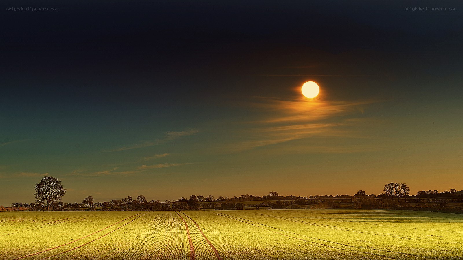 Sunset over a plowed field