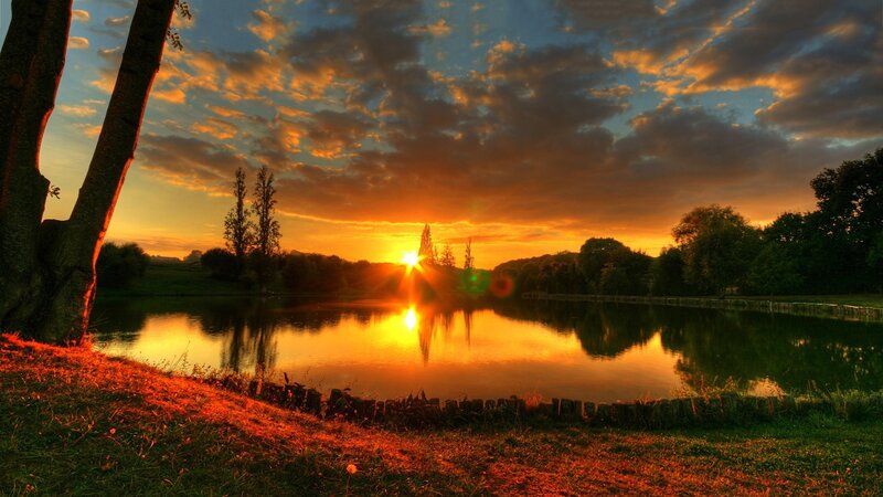 Sunset over a Pond — Orange, Serene, Photograph