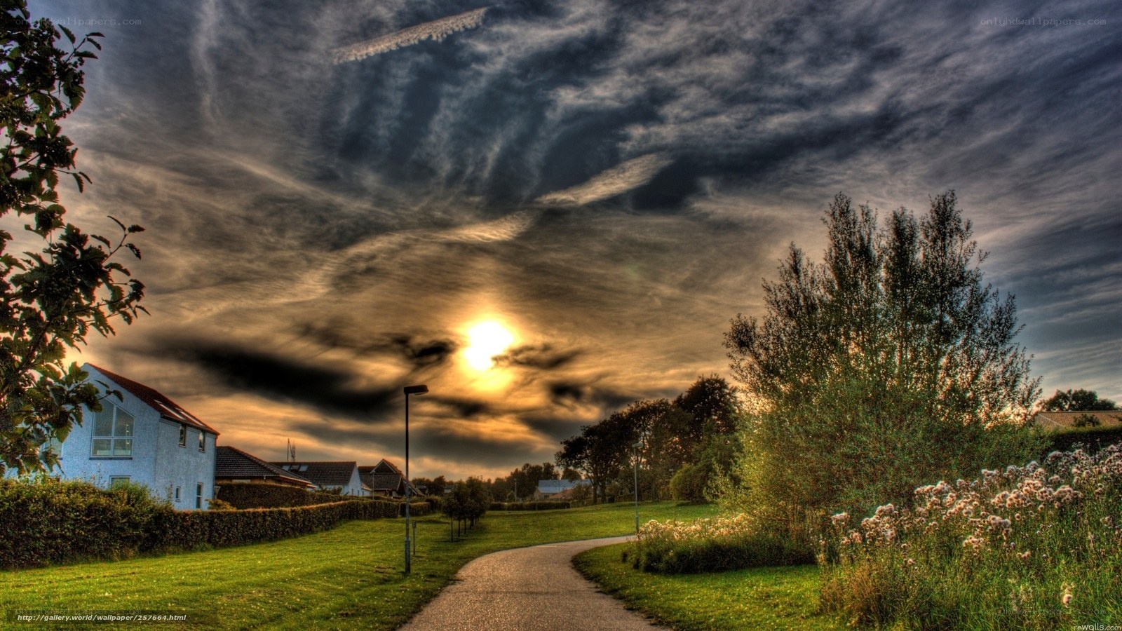 Sunset over a quiet neighborhood