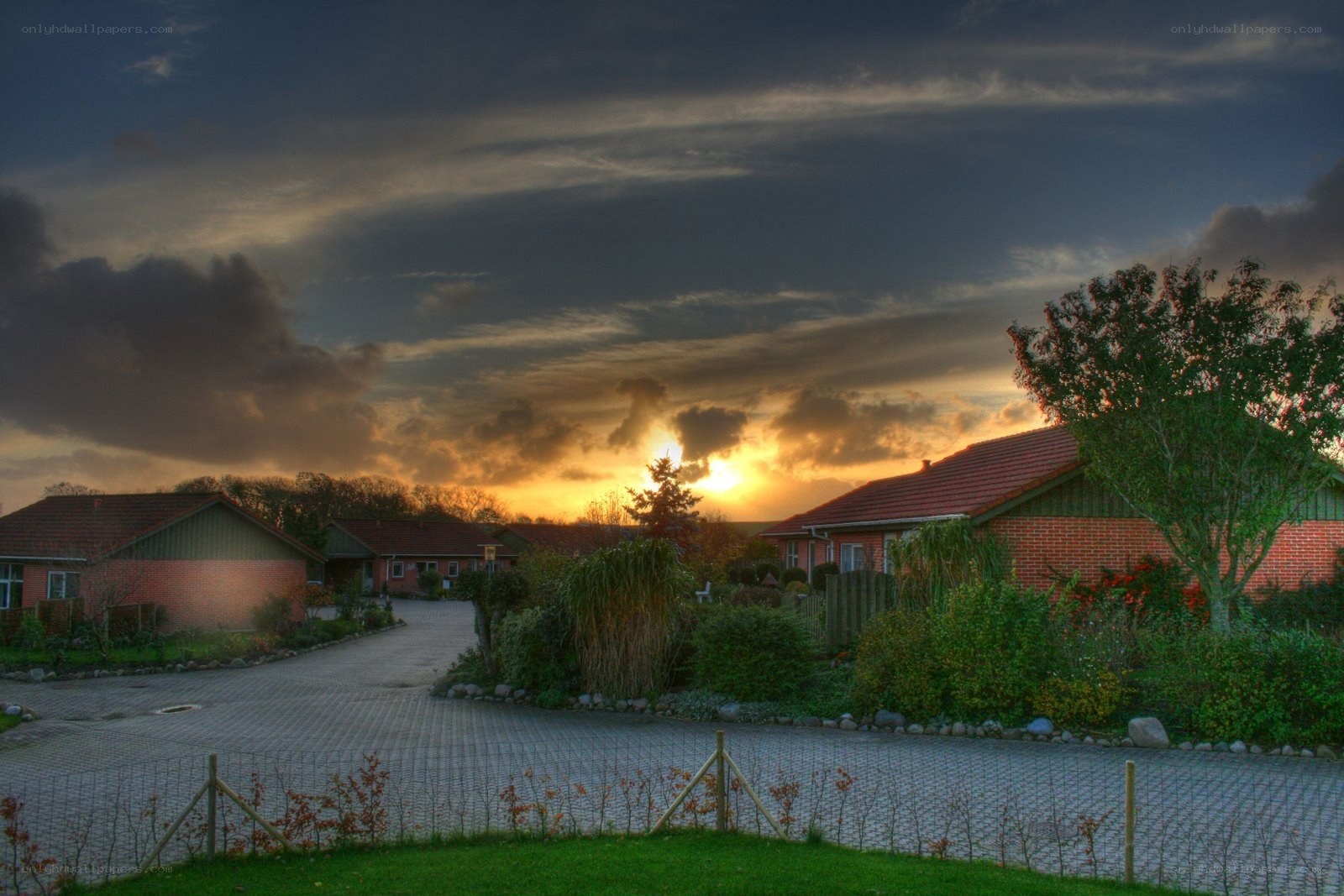 Sunset over a quiet residential area