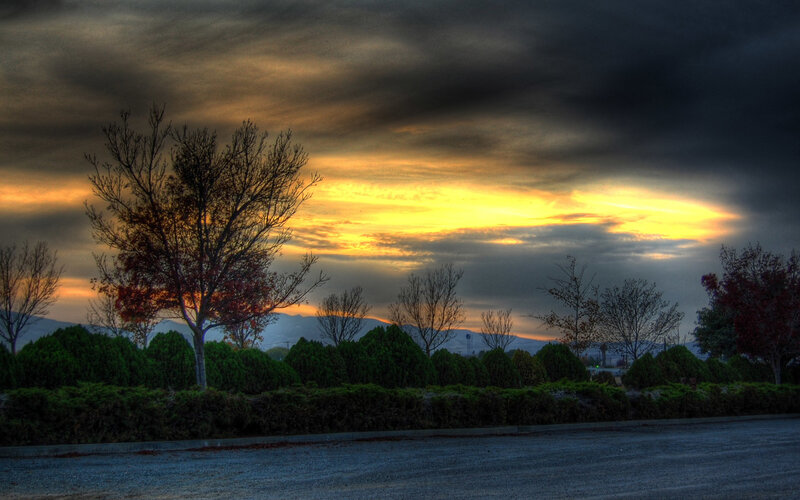 Sunset over a quiet road