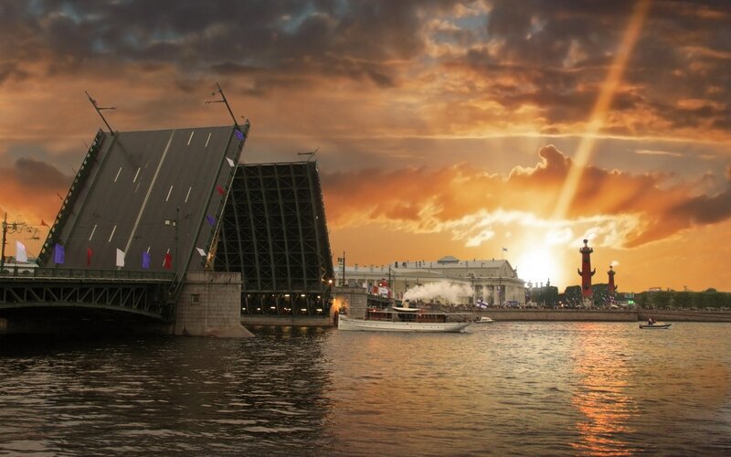 Sunset over a raised bridge