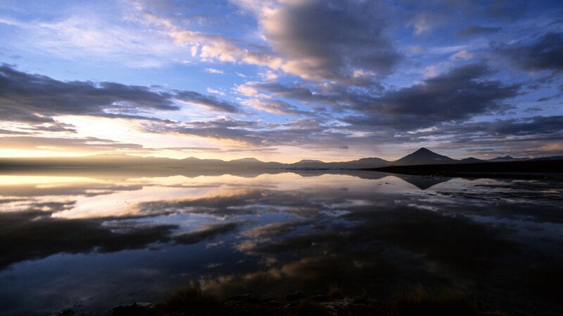 Sunset over a reflective lake