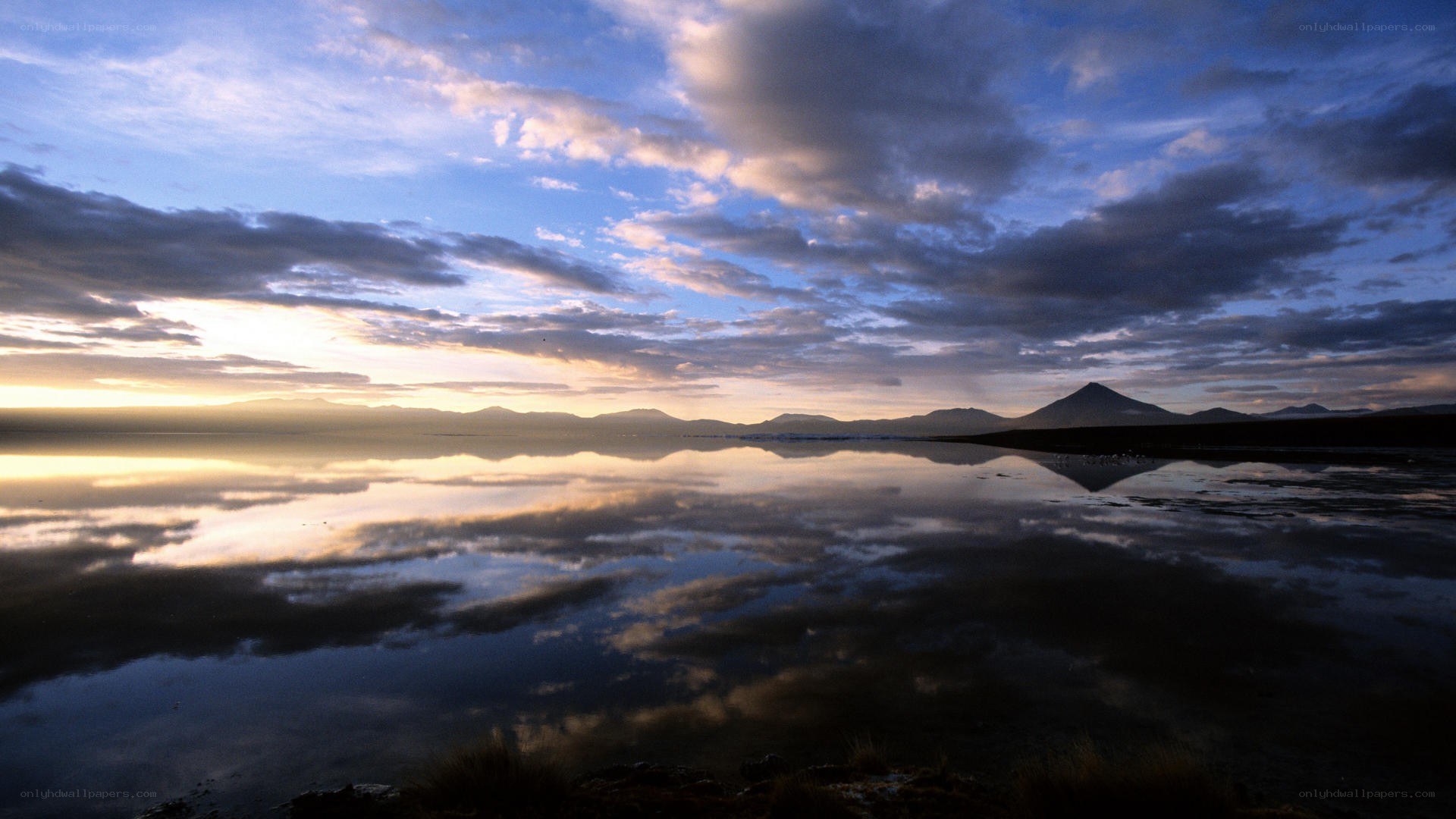 Sunset over a reflective lake