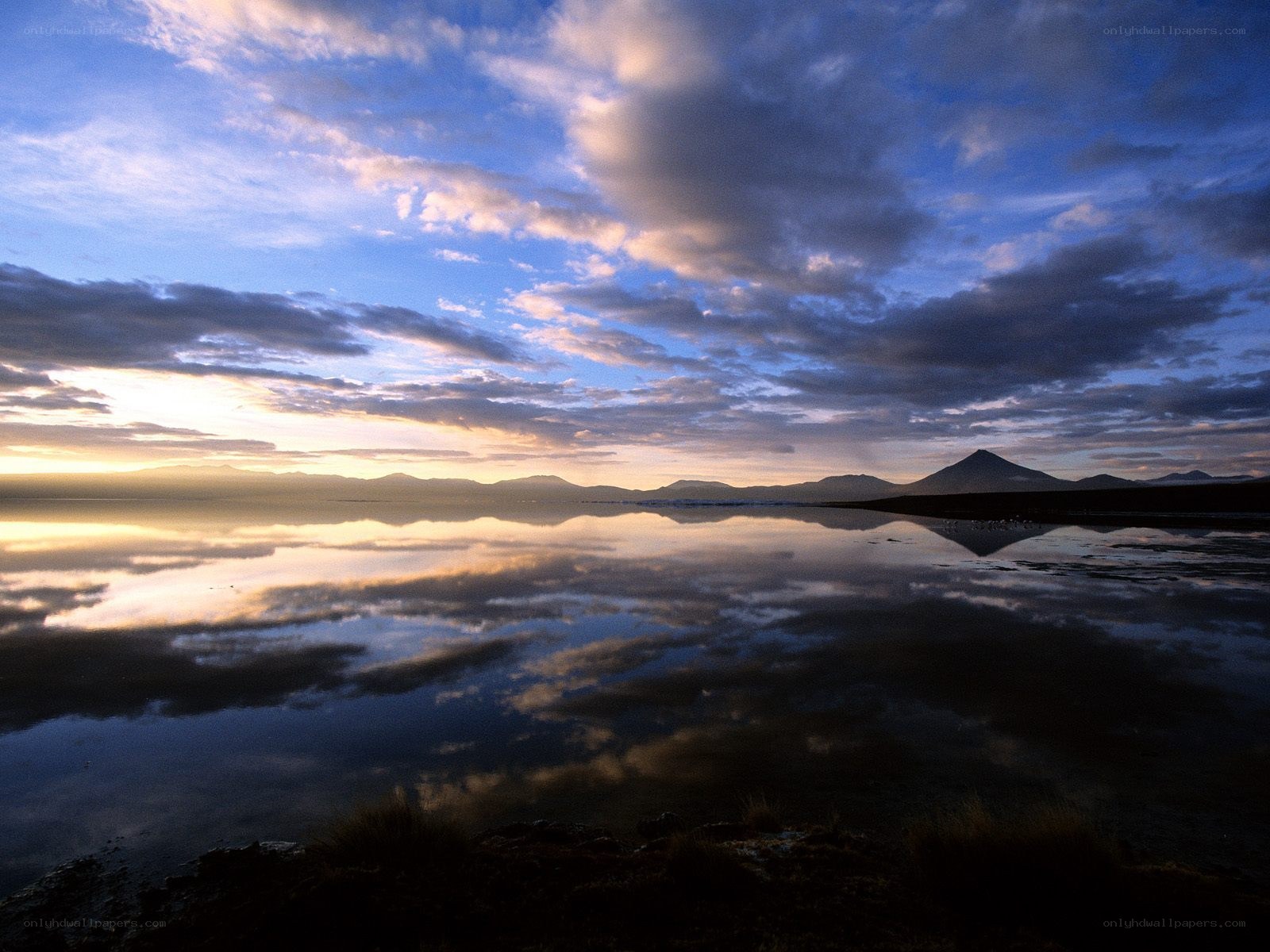Sunset over a reflective salt lake