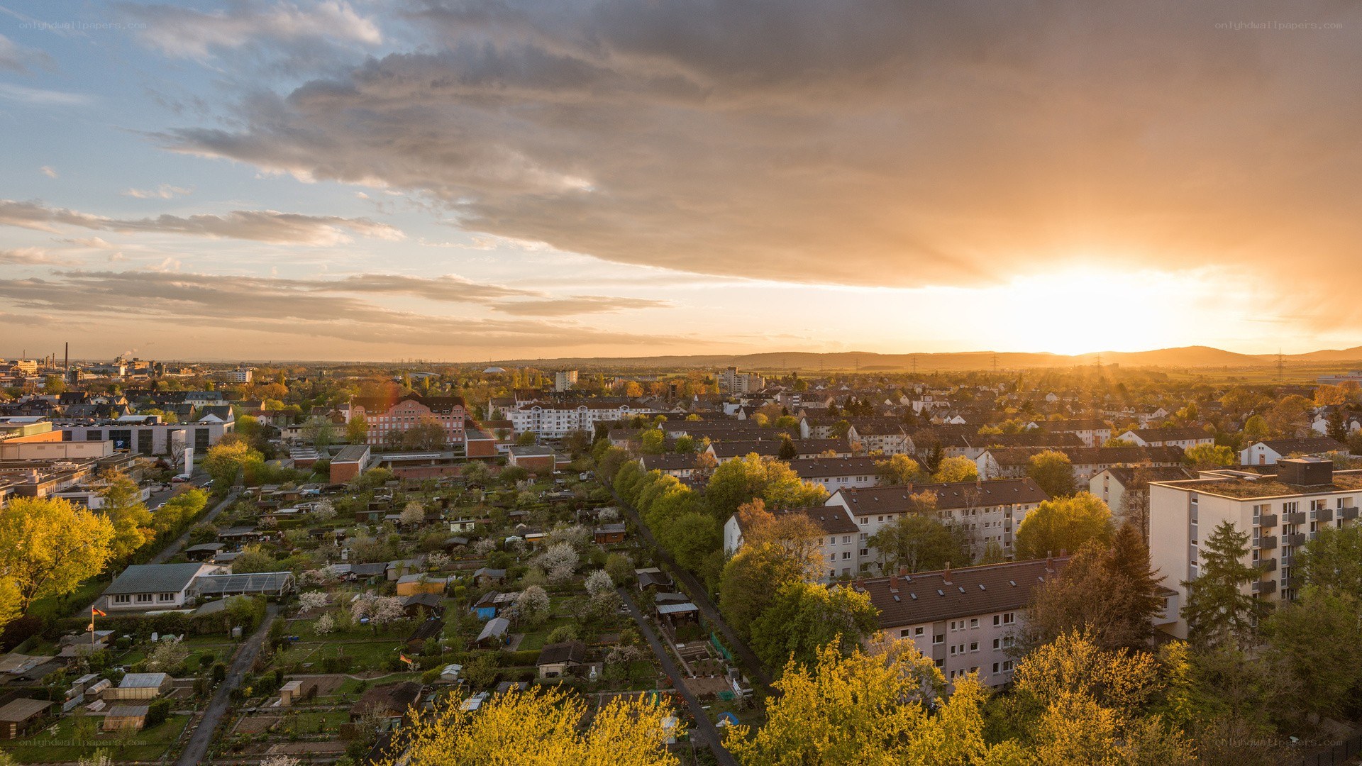 Sunset over a residential city