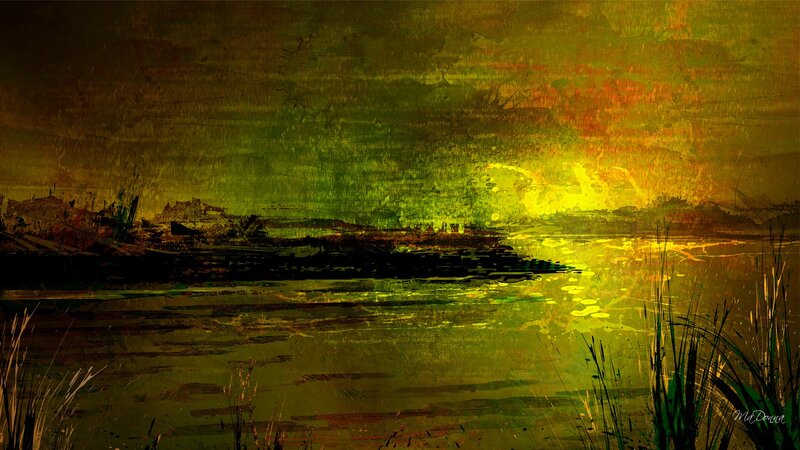 Sunset over a River — Green